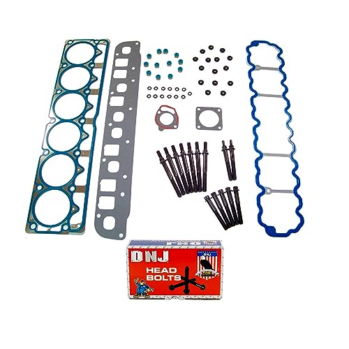 Image of DNJ HGB1128 Engine Cylinder Head Gasket Set with Head Bolt Kit, Complete Repair Set for 2004-2006 Jeep Grand Cherokee Wrangler 4.0L L6 12V OHV 242cid