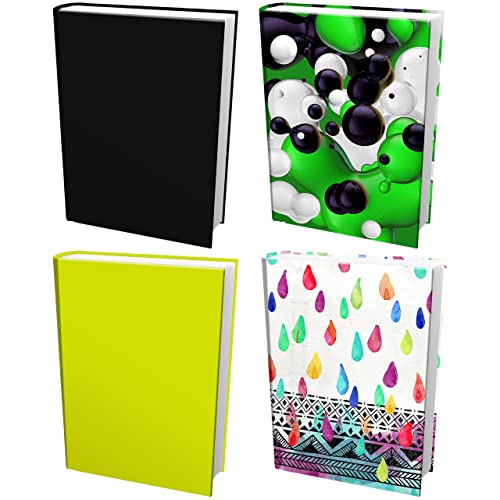 Easy Apply, Reusable Book Covers 4 Pk. Best Jumbo 9x11 Textbook Jackets for Back to School. Stretchable to Fit Most Large Hardcover Books. Perfect Fun, Washable Designs for Girls, Boys, Kids and Teens
