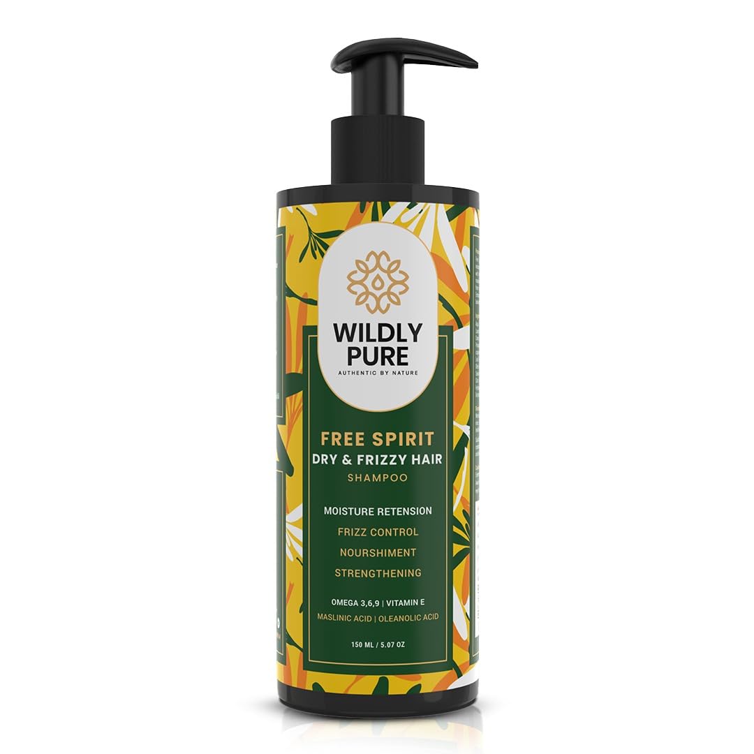 Wildly Pure Natural Shampoo for Dry & Frizzy Hair | Vitamin E & Omega 3,6 & 9 | 66% decrease in Frizz in One wash | Sulphate, Paraben Free | Men & Women | 150mL (Free Spirit)-image-8
