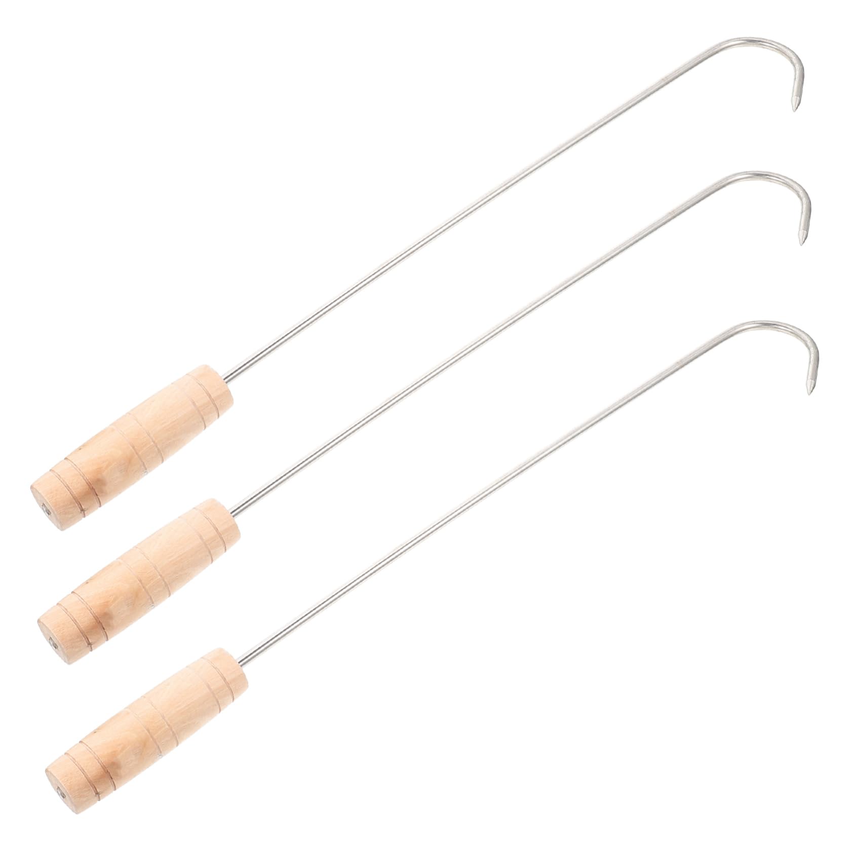Ciieeo 3pcs Meat Turner Hooks with Handle Heavy Duty Bbq Roasting Tool for Flipping and Grilling Meat Kitchens and Outdoor Cookouts