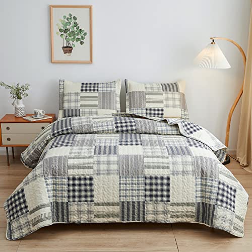 Hailea Plaid Patchwork Quilt Full/Queen Size Lightweight Buffalo Checkered Bedding Stripes Bedspread Coverlet All Season Home Bedding Decor With 2 Pillowshams #TOP9
