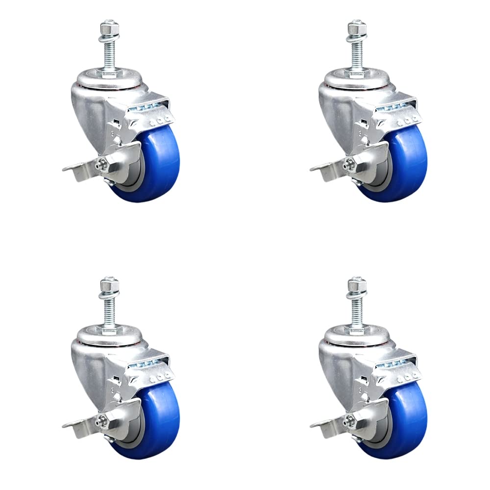 Polyurethane Swivel Threaded Stem Caster w/5" x 1.25" Blue Wheel and 3/8" Stem - 350 lbs Capacity/Caster - Service Caster Brand