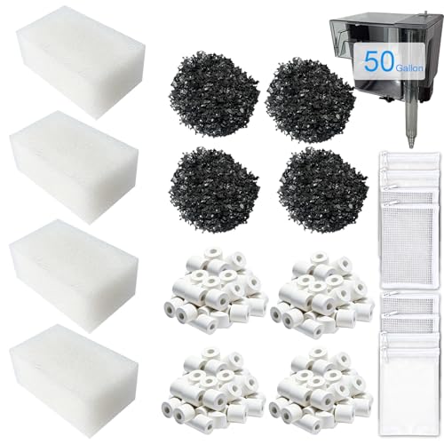 Image of 4 Set Three-Stage Filtration Maintenance Kit, Replacement for AquaClear 50 /200 Power Filter, Complete Media Bundle for 20-50 Gallon Aquariums - Includes Carbon, Ceramic Rings, Foam & Bags