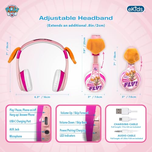 Image of Paw Patrol Bluetooth Headphones for Kids, Wireless Headphones Skye Liberty