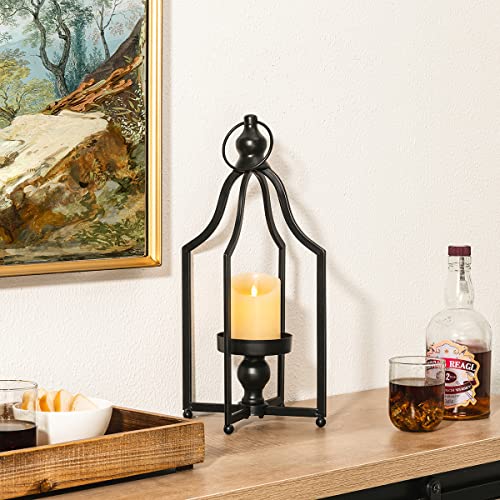 Glitzhome 16.5" H Modern Farmhouse Black Metal Lantern Decorative Hanging Candle Lanterns (Small) #TOP1