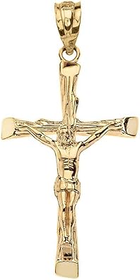 Yellow Gold Jesus on the Cross Crucifix Textured Pendant
