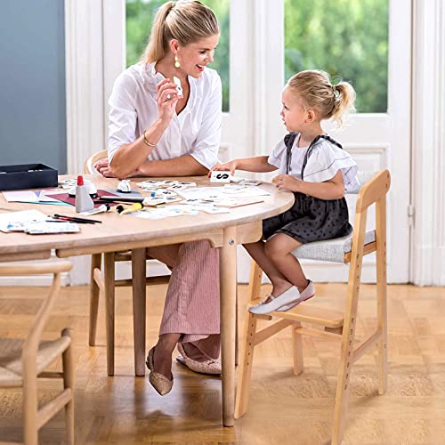 YOLEO hochstuhl, höhenverstellbarer Holzhochstuhl für kinder bis 12 Jahren, mitwachsender Buchenholz Babystuhl, Stuhl wächst mit dem Baby, zum Essen und Lernen (Natur mit Kissen)