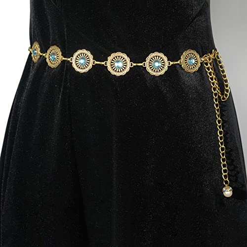Glamorstar Vintage Chain Belts for Women Western Concho Metal Waist Belt for Dresses4