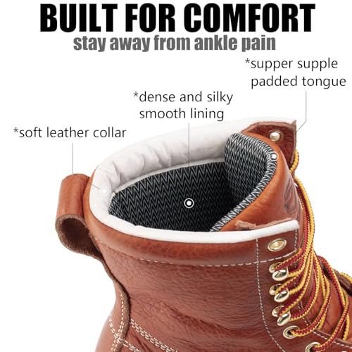 SUREWAY 8in Waterproof Wedge Moc Toe Work Boots for Men - Steel Toe,Premium Full-Grain Leather,Safety Work Boots/Shoes,Comfort Insole,Oil/Slip Resistant,GoodyearWelt,Industrial Construction LT BN3