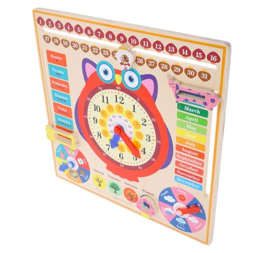 Horloge bois éducative hibou avec calendrier et saisons pour enfant
