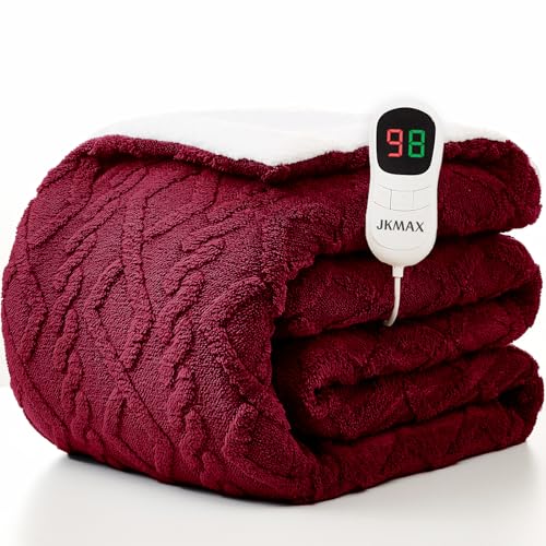 JKMAX Heated Electric Blanket Full Size-72"x84" Heating Blanket with 10 Heating Levels & 5 Time Settings Over-Heat Protection，Winter Warmer for Adults with ETL Certification（Red）