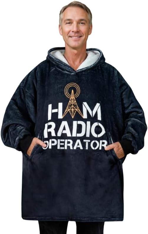 Ham Radio Gifts, Wearable Fleece Ham Radio Blanket Hoodie, Super Soft Warm Cozy with Giant Pocket, Funny Gifts on Birthday and Christmas - One Size Fits Most