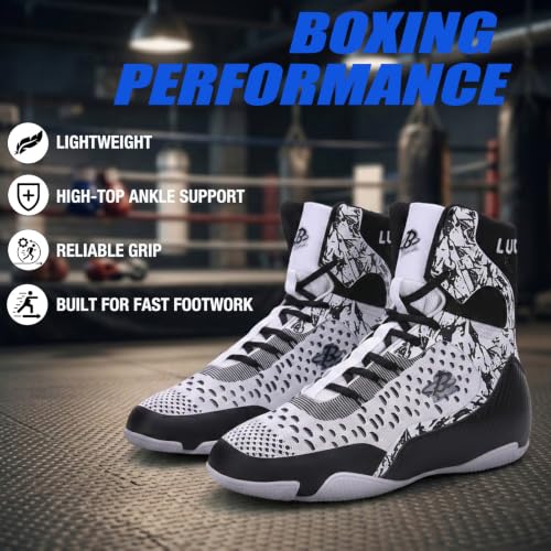 Image of Mens Boxing Shoes High Top Lightweight Breathable Boxing Boots with Ankle Support for Training and Sparring LS198