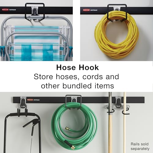 Image of Rubbermaid Garage FastTrack Hose Hook Satin Nickel Wall Mounted Storage System Holds up to 50 pounds for Home /Garage