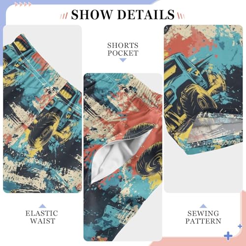 Pajama Bottoms, Colorful Doodle Monster Truck Pajamas Pant Lounge Wear Sleep Long Pants Casual Sleepwear PJS4