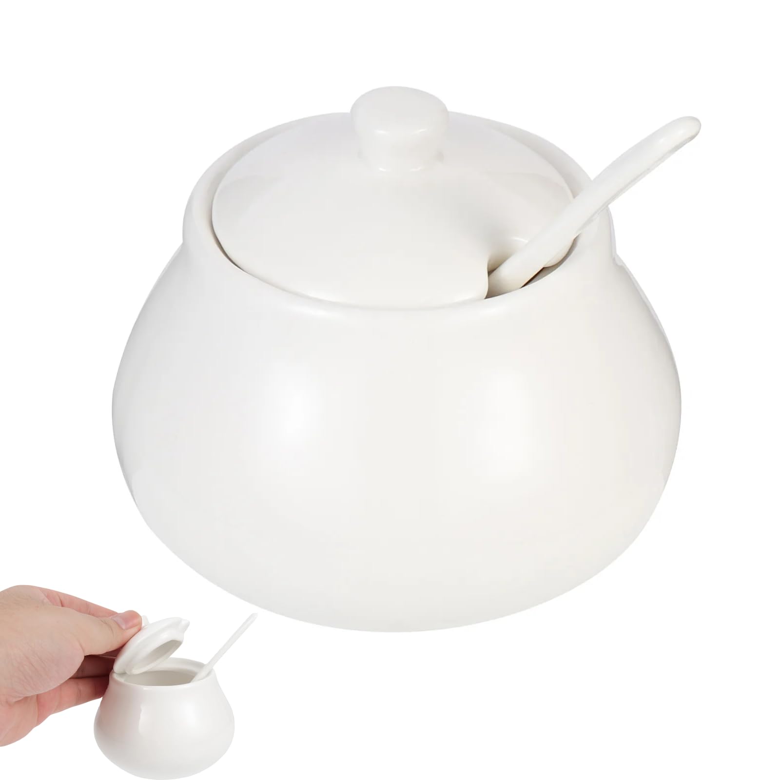 jojofuny Ceramic Sugar Bowl with Lid and Spoon White Sugar Container Jar for Coffee Bar Kitchen Seasoning Jar Salt Container Condiment Storage for Home Dining Restaurant