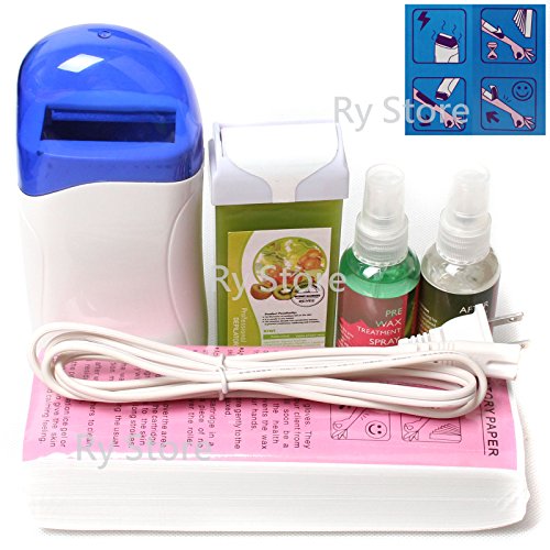 RY US Store 5 in 1 Roll-on Refillable Depilatory Hot Wax Heater Kiwi Fruit Waxing Roller Hair Removal Cartridge Kit Warm