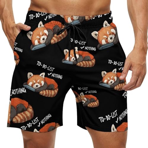 Relaxed Red Panda Beach Shorts for Men Swim Trunks Quick Dry Bathing Suit Drawstring Hawaiian Short