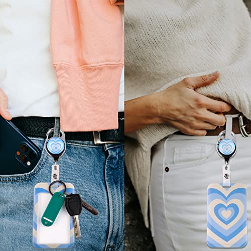 Blue Id Badge Holder With Lanyard And Cute Retractable Badge Reel Clip, Love Heart For Women Nurse Work Name Id Card Badge (3-Pieces Sets) #TOP4