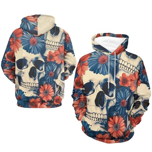 Pullover fleur de crâne bleue et rouge pour exprimer votre personnalité unique
