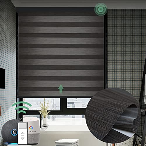 Yoolax Motorized Zebra Shades Works With Alexa, Dual Layer Automatic Window Blinds With Remote Control Customized Size, Light Filtering Electric Blinds For Home Office (Carbon Black) #TOP5