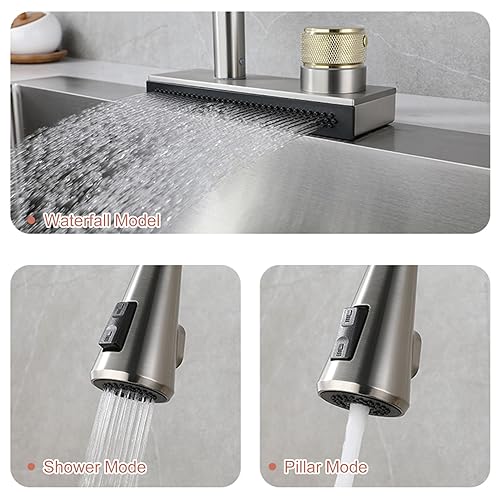 Robinet d'évier de cuisine cascade gris au design architectural - 5