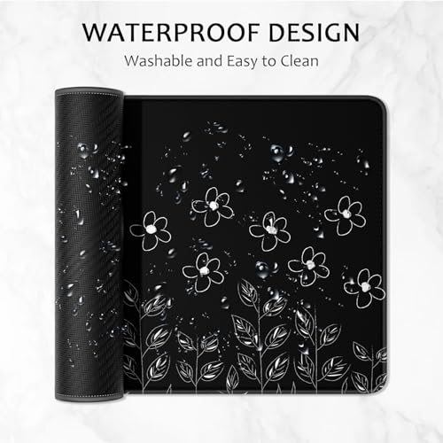Image of Auhoahsil Desk Mat, Ultra Large Mouse Pad, XXL Gaming Mousepad, Pretty Desk Pad, Big Extended Full Size Desktop Desk Matt for Keyboard, Laptop & Computer, 35.5 x 15.7 in, Minimalist Flower Black