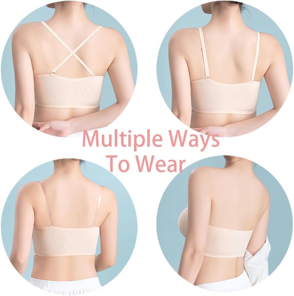 Teen Girls Strapless Bandeau Bra 2 Pack Seamless Underwear Breathable Bras Bralettes for 10-18 Years
