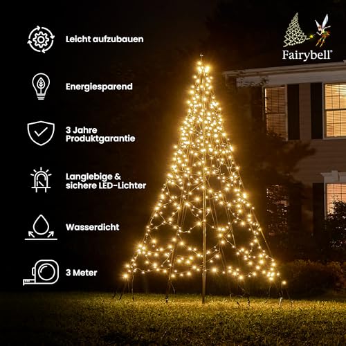 Fairybell LEDWeihnachtsbaum für draussen 3 Meter 480 LEDs Weihnachtsbaum inklusive Mast