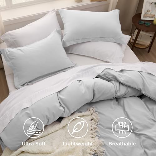 Image of Bedsure Light Grey Duvet Cover King Size - 3 Pieces Prewashed Cotton-Like Polyester Extra Soft Bedding Set, Includes 1 Duvet Cover 104x90 Inches with Zipper Closure & 2 Pillow Shams, No Comforter