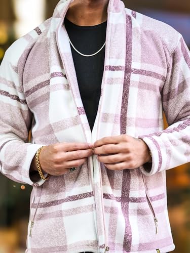 Image of Maniac Mens Checkered Full Zipper Fullsleeve Polyester Blend Fleece Shacket for Men