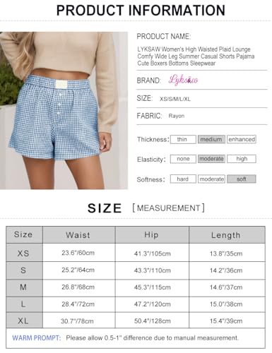 LYKSAW Short feminino xadrez cintura alta confortável perna larga verão casual pijama bonito boxers