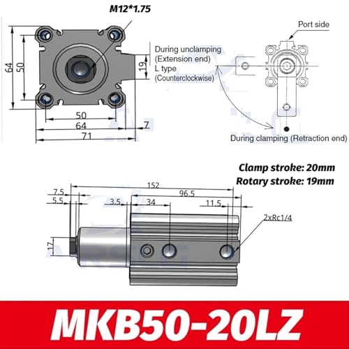 Cylindre rotatif anti-rotation MKB50-20LNZ à double action et haute précision