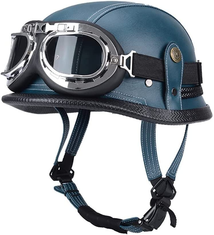 Vintage Aviator Helmet, Retro Leather Motorcycle Half Helmet, ECE Certified for Motorcycles, Scooters, Mopeds, Cruises, Electric Vehicles, Men and Women Touring Helmet B, XL = 61-62 cm Automotive