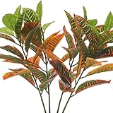 Gresorth 29' Fake Croton Decoration Lifelike Long Stem Plant Model Artificial Branch Bouquet Faux Gradual Houseplant Fireplace Centerpieces 4pcs