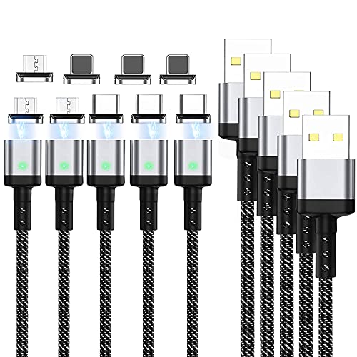 3 in 1 Magnetic Charging Cable (5 Pack,1.6ft/3.9ft/6.6ft/6.6ft/10ft),SUNTAIHO QC 3.0 Fast Charging and Data Transfer Magnetic Phone Charger Cable, Compatible with Type C,Phone,Mirco USB