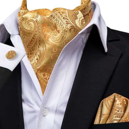 Image of Dubulle Paisley Floral Ascot for Men Self Tie Mens Cravat and Pocket Square Cufflinks Wedding