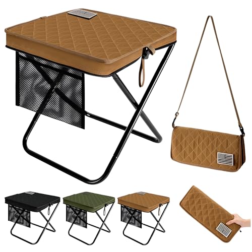 15.7 Extra Tall Portable Collapsible Stool for Adults Heavy Duty Camping Stool Thickened Foldable Stool Compact Pocket Size Travel Seat for Fishing Hiking Picnic and Outdoor Activities (Khaki)