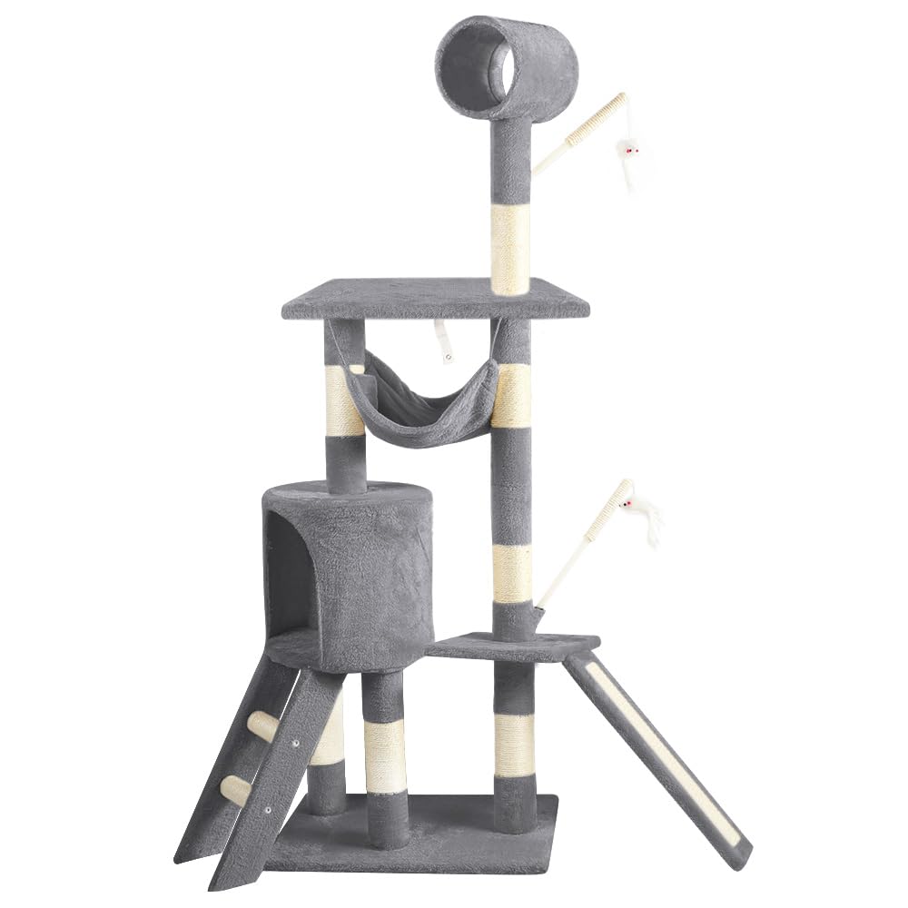 VOUNOT Cat Tree Tower, Cat Condo with Sisal Scratching Post, Multi Level Cat Climbing Frame Indoors, Cat Activity Tree, Grey, XXL, 4829370351639