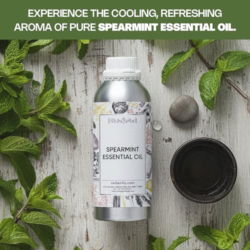 Image of VedaOils Spearmint Essential Oil 100ml | 100% Pure, Natural & Undiluted Spearmint Oil for Facial Hair, Skin and Body Care | Massage, Aromatherapy, Relaxation & Refreshing Aroma