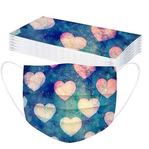 ZQP 20PCS Valentine Theme Printed Disposable_Face_Masks for Adult,3-ply Face Protection Covering with Elastic Earloop and Nose Clip for Outdoor,Comfortable & High Filtration &Ventilation