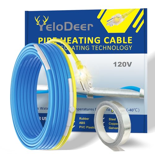 18 FT Heat Tape for Water Pipes Freeze Protection, YeloDeer Self Regulating Heat Trace With Thermostat, Heating Cable for Metal Plastic Pex Pipes Keeps Water Flowing at -40°F 5W/Ft, 120V
