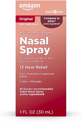 Tienda Basic Care Spray nasal de máxima resistencia, alivio rápido y potente de la congestión para resfriados y alergias, 1 onza líquida