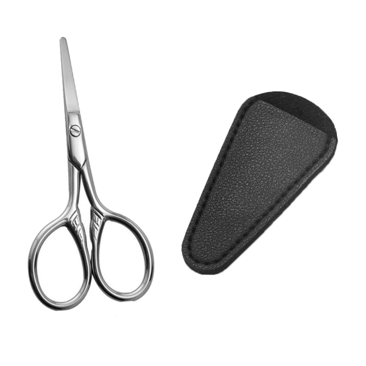 OSOLADY 2pcs Set Beard Scissors Mustache Scissors Pu Cover Stainless Steel Black Silver Round Head for Home Salon Use