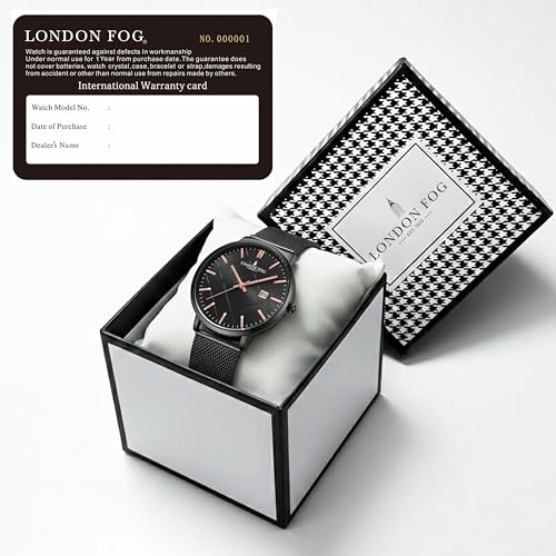 Image of London Fog Surrey Collection Analog Quartz Watch for Men with Round Textured Dial, Date Display Function, Stainless Steel Mesh Strap, Water Resistant - LFM10006