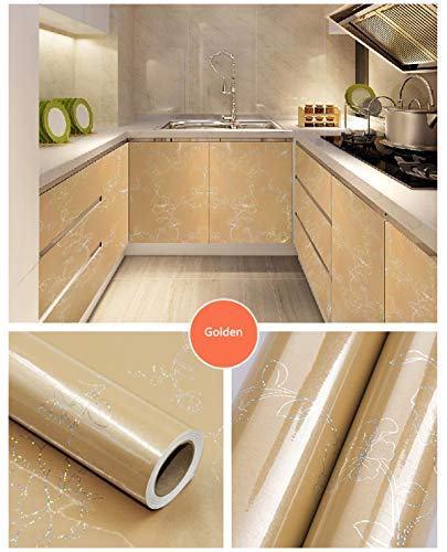 Protector impermeable para muebles de cocina y bano con vinilo autoadhesivo laser dorado 3
