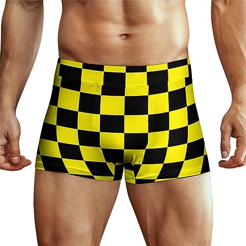 Yellow Black Checkered Men's Underwear Soft Boxer Briefs High Waist Stretch Trunks Panty