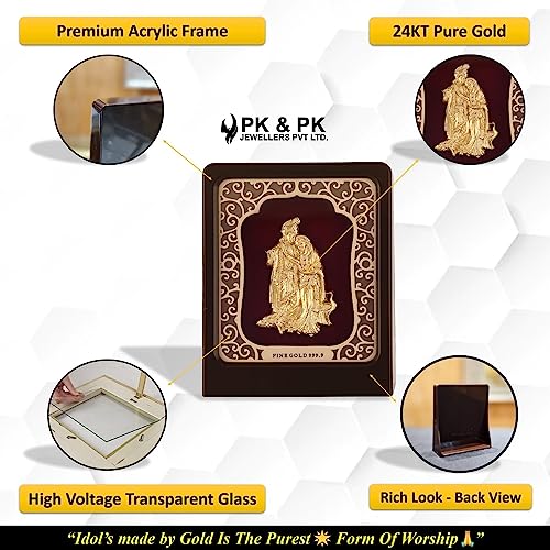 Image of Pk & Pk Jewellers Radha Krishna Ji Table Top | 24KT Gold | Rosewood Frame | Medium Size (For Premium Gift, Office Desk, Car Dashboard, Table Decoration), Religious