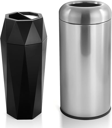 Dyna-Living Paquete de basura grande de 13 galones y 16 galones para uso comercial o doméstico, cubo de basura de acero inoxidable con tapa,