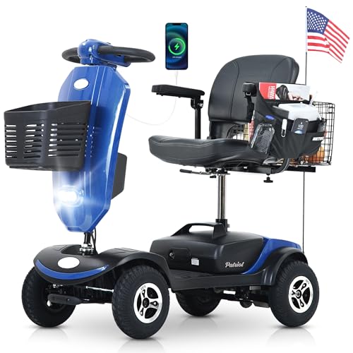 Mobility Scooters for Adults & Seniors 400lbs Capacity,Heavy Duty Foldable Lightweight 4 Wheel Motorized Electric Wheelchair Device,All Terrain 16 Miles Compact Heavy Duty Mobile for Travel (Blue)
